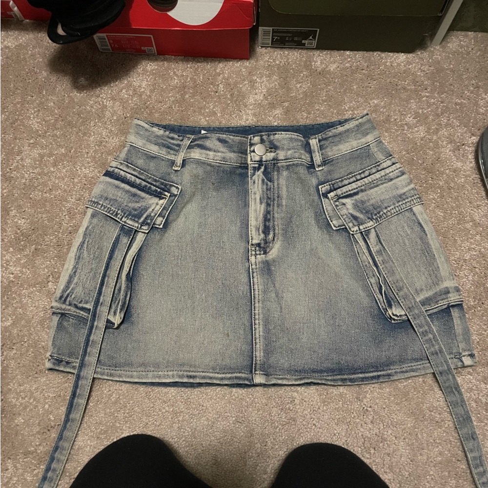 Denim Mini Skirt with Pockets
